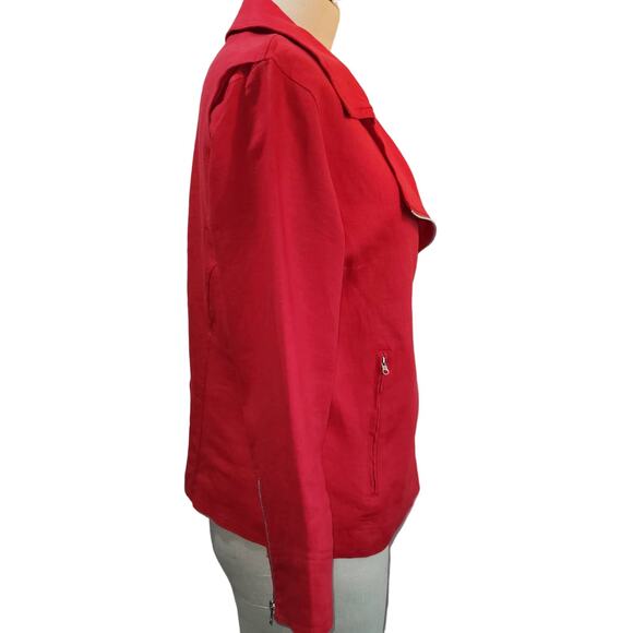 Multiples 100% Linen Moto Jacket Size S Red Statement Street Style Transitional - Picture 2 of 9